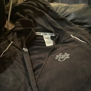 PINK Victoria's Secret Black Hoodie with White Accents